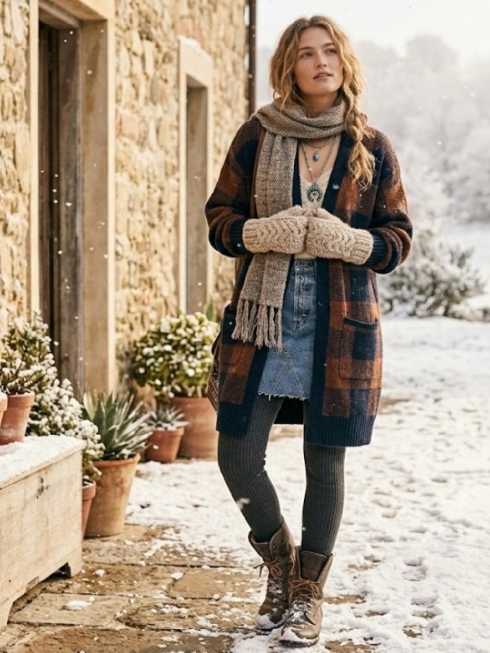 American Eagle Outfitters Navy & Brown Knit Cardigan